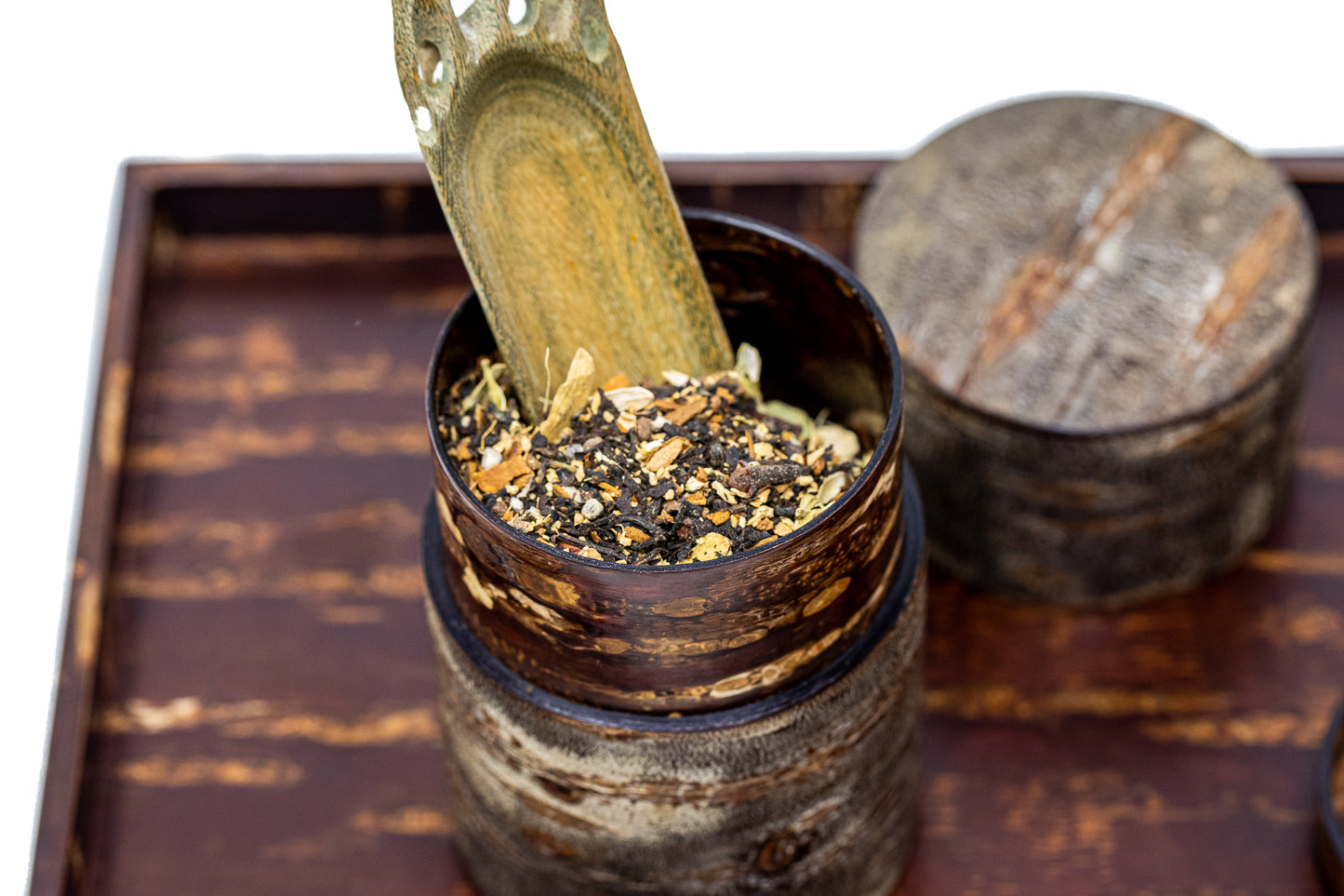 Chai tea blend on tray