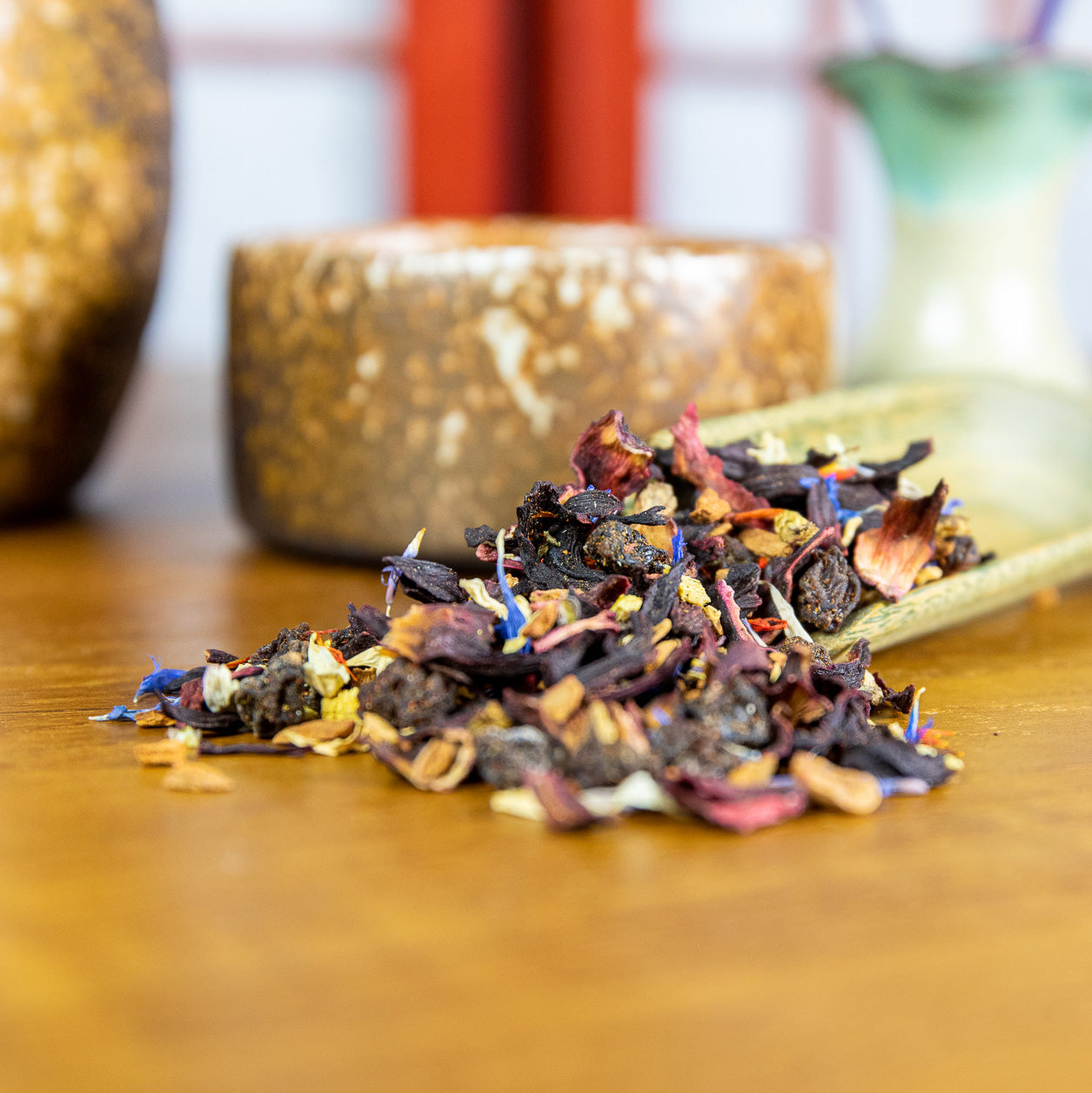 Pictured is a close up of Shen Blossom's Tea of Love that nourishes the mind and promotes a healthy cardiovascular system
