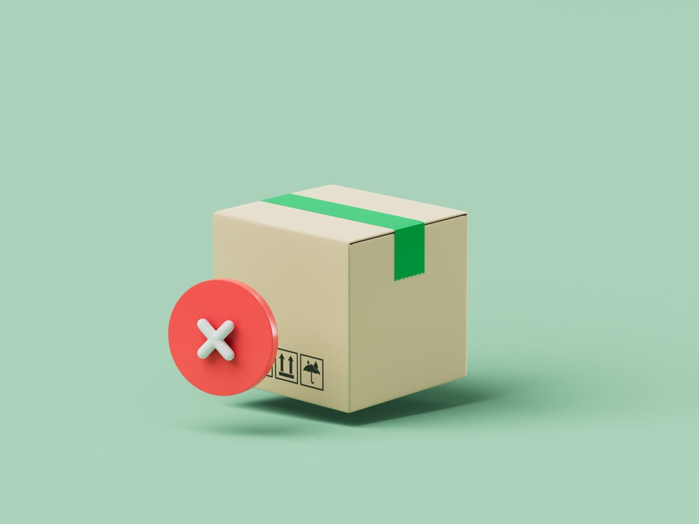Pictured is a card box with a red x over it representing a canceled order