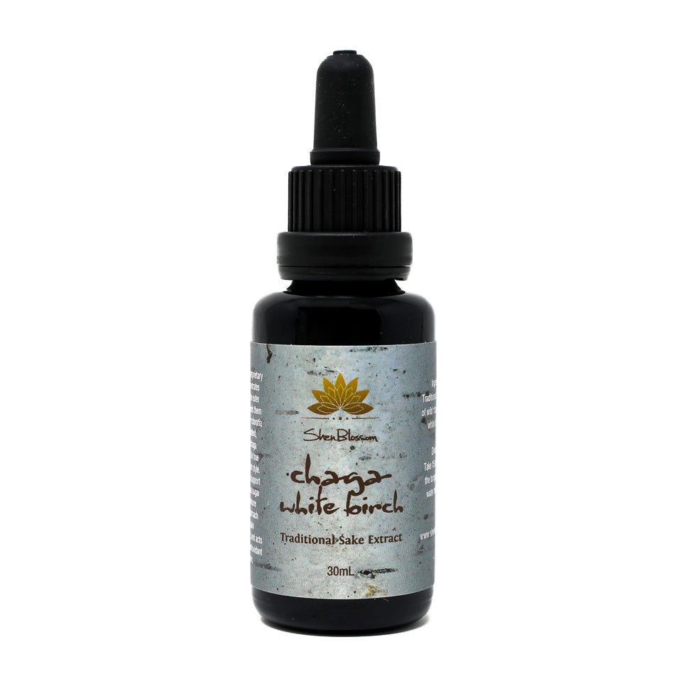 Pictured is Shen Blossom's White Birch Chaga Traditional Sake Extract