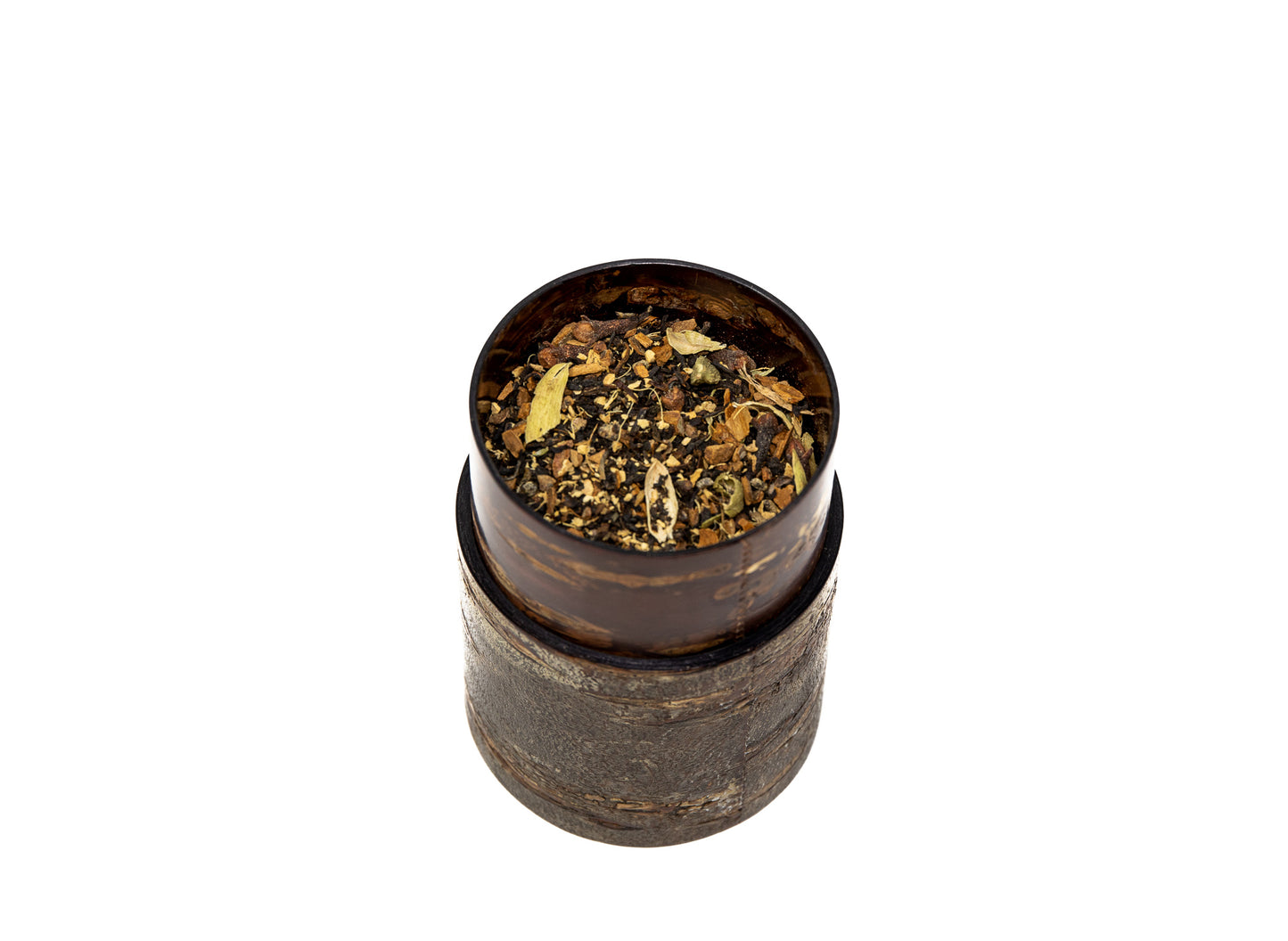 Shen Blossom's Chai tea blend in jar with a white background