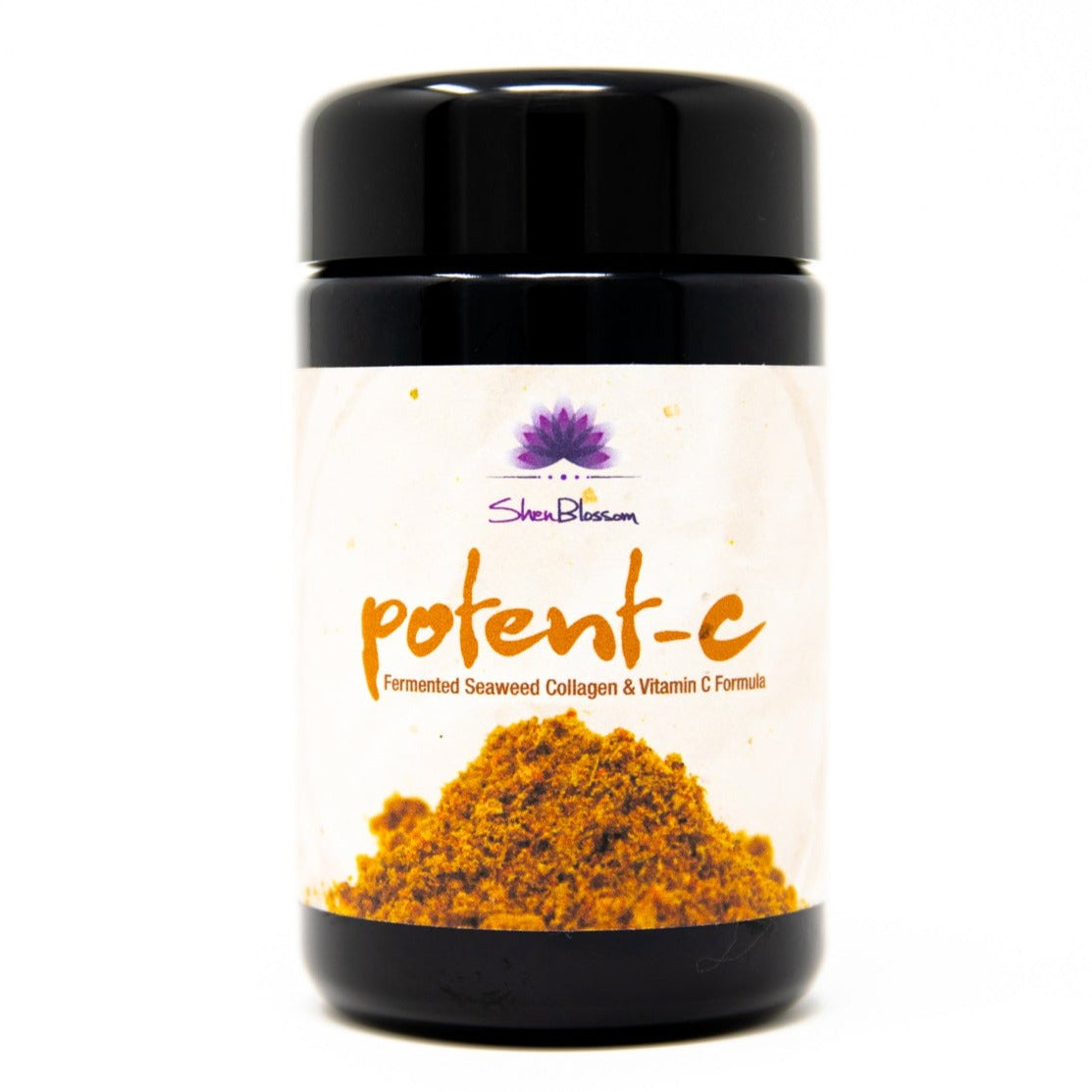 Shen Blossom's Potent-C in jar photographed on a white background
