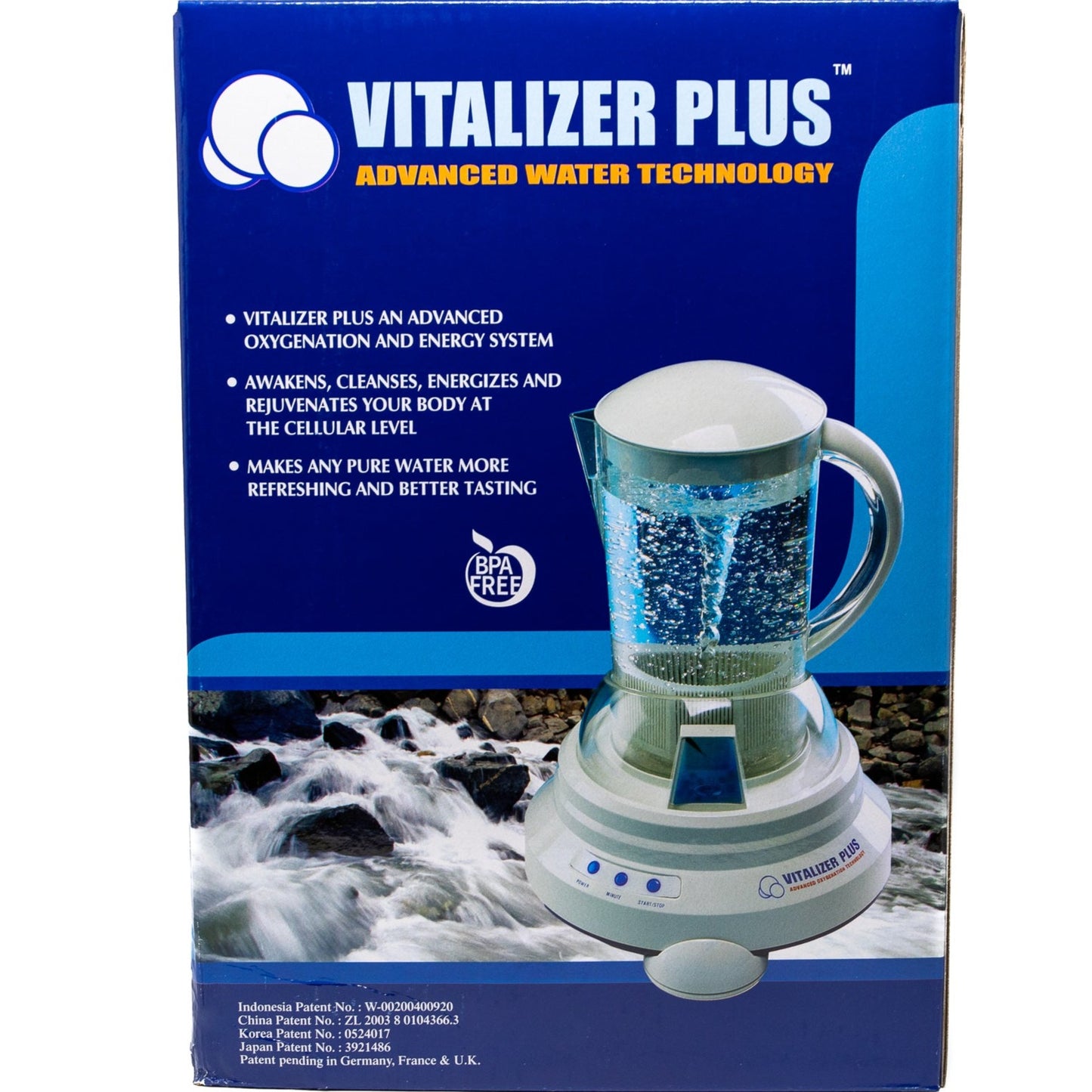 Pictured is the box packaging for the Vitalizer Plus