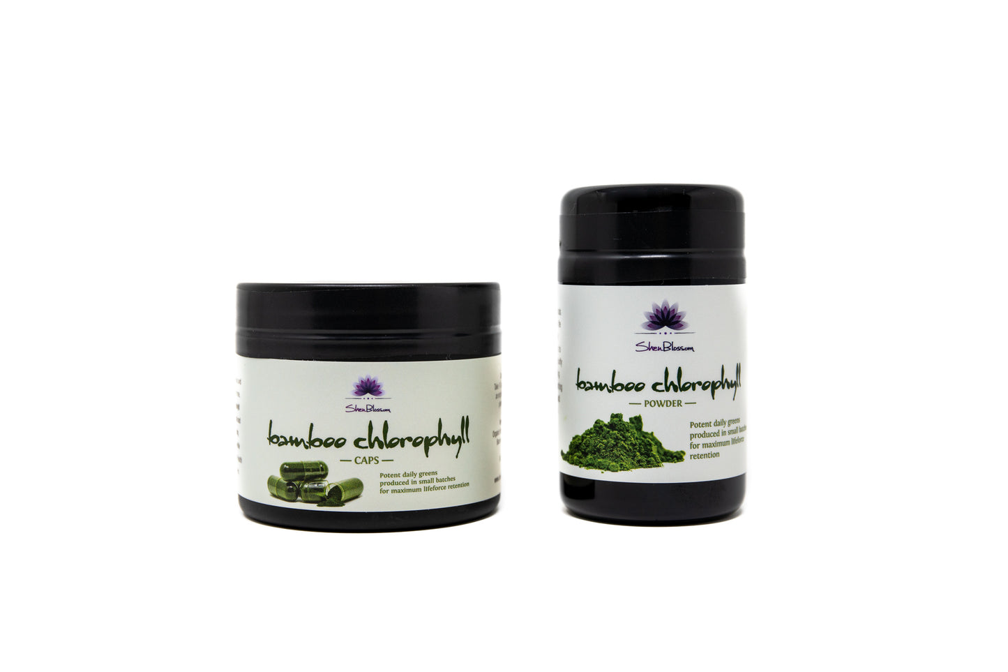 This is Shen Blossom's Bamboo Chlorophyll Powder in jars
