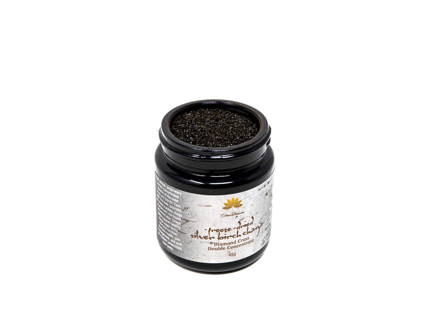 Shen Blossom's freeze-dried Silver Birch Chaga bottle photographed on a white background