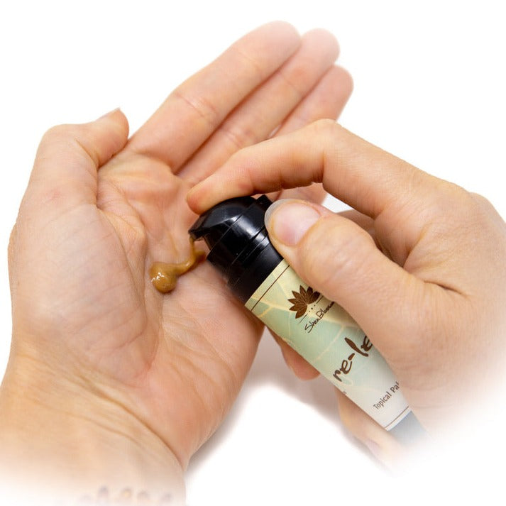 Photo of re-leaf product being put in the palm of a hand