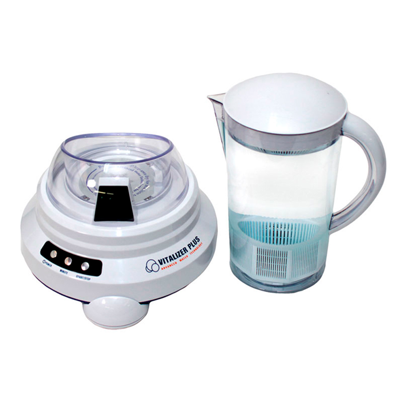 The Vitalizer Plus Advanced Water Technology outside of the box photographed on a white background