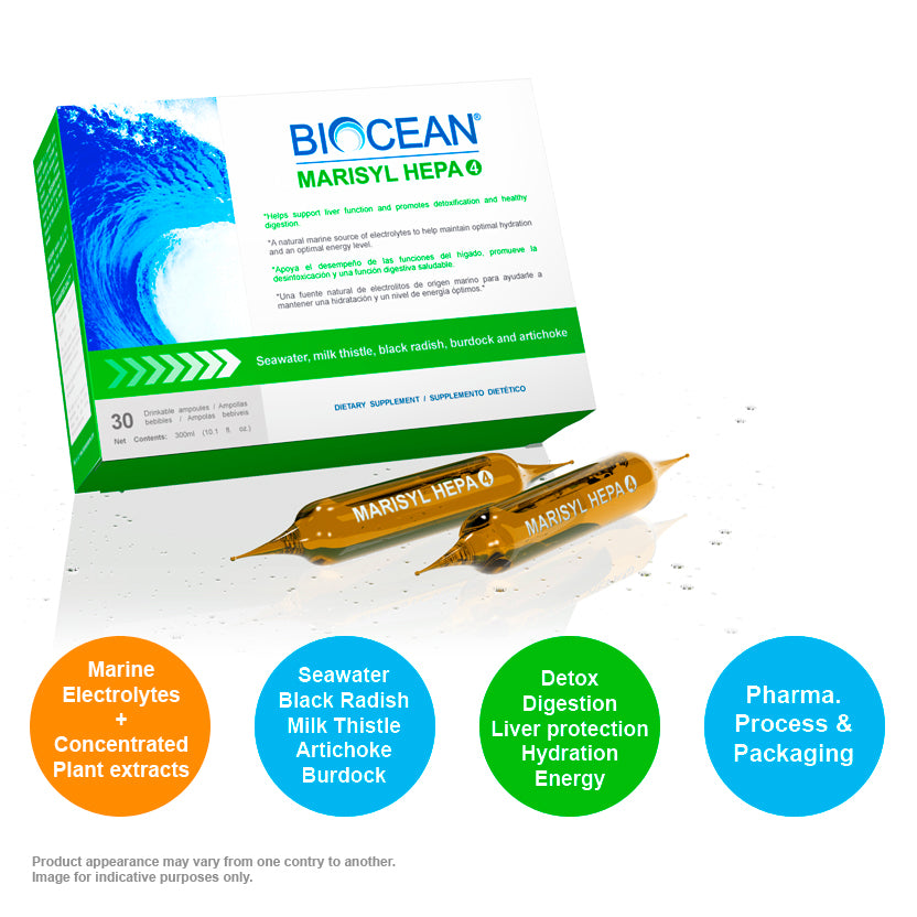 BIOCEAN® MARISYL HEPA 4® UNIQUE SYNERGY OF SEAWATER AND CONCENTRATED PLANT EXTRACTS FOR DETOX!